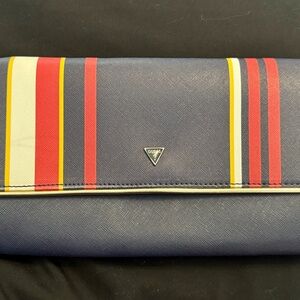 Guess Navy Clutch with Red and Yellow Stripes